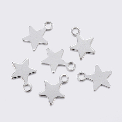 Stainless Steel Color Tarnish Resistant 304 Stainless Steel Charms, Star, Stainless Steel Color, 9x7x0.6mm, Hole: 1.2mm