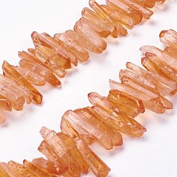 Coral Natural Quartz Crystal Points Beads Strands, Dyed, Nuggets, Coral, 15~30x4~8x4~7mm, Hole: 1mm, 8 inch
