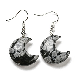 Снежный Обсидиан Серьги с подвесками в виде полумесяца и обсидиана из натуральной снежинки, серьги из платины и латуни с покрытием стойки, без кадмия и без свинца, 42x21 мм