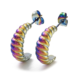 Rainbow Color Ion Plating(IP) 304 Stainless Steel Croissant Ear Studs for Women, Rainbow Color, 18x6mm