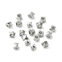 Real Platinum Plated Brass Beads, Square, Real Platinum Plated, 3x4x4mm, Hole: 1.8mm
