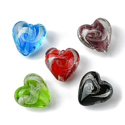 Mixed Color Handmade Silver Foil Glass Beads, Heart, Mixed Color, 20x21x12.5mm, Hole: 1.8mm