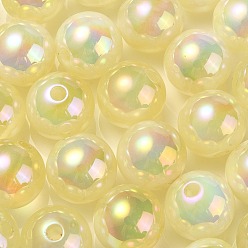 Champagne Yellow UV Plating Rainbow Iridescent Acrylic Beads, Round, Champagne Yellow, 13.5x13mm, Hole: 3mm