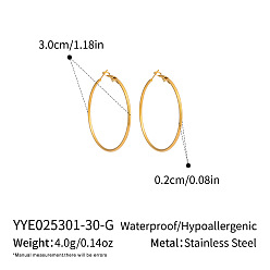 Настоящее золото 18K Серьги из 304 нержавеющей стали, реальный 18 k позолоченный, 30x2 мм