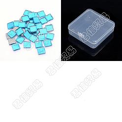 Blue Olycraft Glass Cabochons, Mosaic Tiles, for Home Decoration or DIY Crafts, Square, Blue, 14.5~15x14.5~15x3.5~4.5mm, about 200g/box