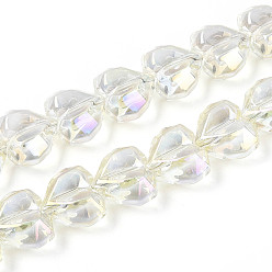 Кремово-белый Гальванизируйте прозрачное стекло бисер нитей, сердце, граненые, с покрытием AB цвета, с половиным покрытием, кремово-белые, 15x13x8.5 мм, отверстие : 1 мм, около 50 шт / нитка, 23.62 дюйм (60 см)