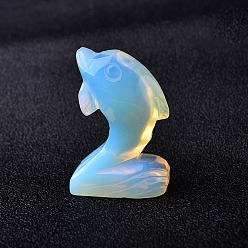 Opalite Opalite Carved Dolphin Figurines, for Home Office Desktop Feng Shui Ornament, 30x18x50mm