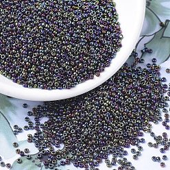 (RR477) Opaque Black AB Миюки круглые бусины рокайль, японский бисер, 11/0, (rr 477) непрозрачный черный ab, 11/0, 2x1.3 мм, отверстие : 0.8 мм, Около 1111 шт / 10 г