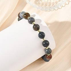 Dumortierite 9MM Natural Dumortierite Beaded Stretch Bracelets, , with Electroplate Synthetic Non-magnetic Hematite Beads, Golden, Inner Diameter: 2.20 inch(5.6cm)