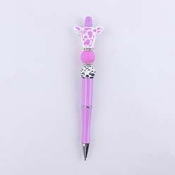Violet Plastic Ball-Point Pen, Beadable Pen, for DIY Personalized Pen with Silicone Cow Beads, Violet, 150mm