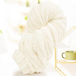 Floral White Arm Knitting Yarn, Super Softee Thick Fluffy Jumbo Chenille Polyester Yarn, for Blanket Pillows Home Decoration Projects, Floral White, 20mm, about 29.53 yards(27m)/skein