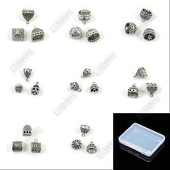 Antique Silver 32Pcs 8 Styles Tibetan Style Alloy Pendant Bails, Tassel Cap Bails, Antique Silver, 14~24x13~20mm, 4pcs/style
