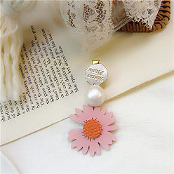 Pink hair clip Cute Daisy Hair Tie with Floral Elastic Band - Forest Style, Leather Cover.