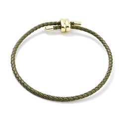 Темно-оливково-зеленый Изготовление плетеных круглых браслетов из искусственной кожи, с золотыми тонами латунных бус, темно-оливковый зеленый, внутренний диаметр: 2-7/8 дюйм (7.45 см)