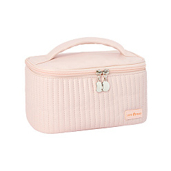 Pink Solid Color Large Capacity PU Leather Makeup Storage Bag, Travel Cosmetic Bag, Multi-functional Wash Bag, with Pull Chain and Handle, Pink, 12x21x13.5cm