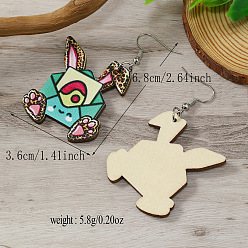 Темно-Голубой Милые деревянные серьги-подвески в виде кролика на пасху, глубокое синее небо, 68x36 мм