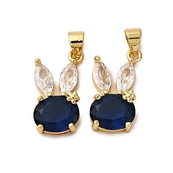 Морской Синий Латунные микро проложить кубического циркония подвески, кролик, со стеклом, без кадмия и без свинца, реальный 18 k позолоченный, стойки покрытие, долговечный, Marine Blue, 20x11x6 мм, отверстие : 4x4.5 мм