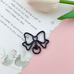 Black Bowknot Baking Painted Alloy Swivel Keychain Clasps, Keychain Clasp Findings, Black, 39x33mm