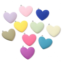 Mixed Color Opaque Resin Pendants, Heart Charms with Platinum Plated Iron Loops, Mixed Color, 35.5x36x5.5mm, Hole: 2mm