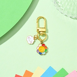 Цветок Подвески из эмали из сплава цвета радуги, Сплав с застежками, цветок, 50 мм, Кулон : 12~17 мм