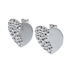 Stainless Steel Color 201 Stainless Steel Stud Earrings, with 304 Stainless Steel Pins, Textured Heart, Stainless Steel Color, 22x23mm