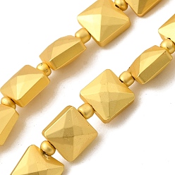 Матовый Золотой Стеклянные бусины с гальваническим покрытием , квадратный, граненые, матовый золотой, 8x8x5.5 мм, отверстие : 0.8 мм, около 37 шт / нитка, 15.75'' (40 см)