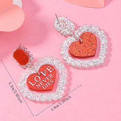 Слово Акриловые серьги-гвоздики в форме сердца на день святого валентина, платина, слово, 52x40 мм