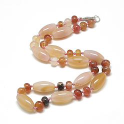 Carnelian Natural Carnelian Beaded Necklaces, with Alloy Lobster Clasps, Dyed, 18.1 inch~18.5  inch(46~47cm), Oval: 20x10mm