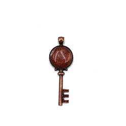 Goldstone Synthetic Goldstone Big Pendants, Red Copper Plated Alloy Key Charms, 62x22mm