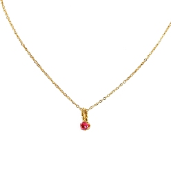Cerise Birthstone Style Cubic Zirconia Diamond Pendant Necklace, with Golden Titanium Steel Chains, Cerise, 17.72 inch(45cm)