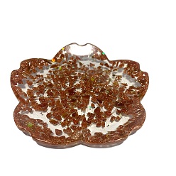 Goldstone Resin Flower Plate Display Decoration, with Synthetic Goldstone Chips inside Statues for Home Office Decorations, 100x100x15mm