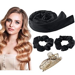 Black four-piece set Lazy Hair Curler Headband for Sleep, Butterfly Bow Wave Maker Tool