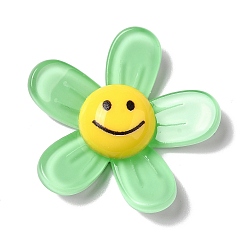 Pale Green Acrylic Cabochons, Flower with Smiling Face, Pale Green, 34x35.5x8mm