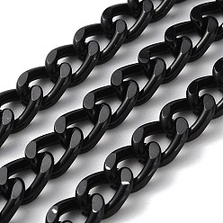 Noir Chaînes gourmettes à facettes taillées au diamant en aluminium d'oxydation, chaînes torsadées, non soudée, avec bobine, noir, 12x8.5x3.5mm, environ 82.02 pieds (25 m)/rouleau