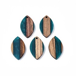 Teal Resin & Walnut Wood Pendants, Two Tone, Horse Eye, Teal, 26x15x2.5mm, Hole: 2mm