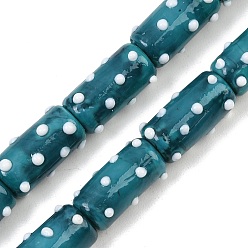 Teal Handmade Lampwork Bumpy Beads, Column with Polka Dot, Teal, 20x11x11~12mm, Hole: 1.8mm