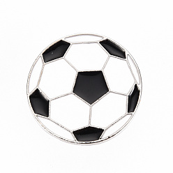 White Alloy Enamel Brooches, Enamel Pins, with Brass Butterfly Clutches, FootBall/Soccer Ball, Cadmium Free & Nickel Free & Lead Free, Platinum, White, 1 inch(25.5mm), Pin: 1mm