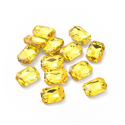 Citrine Glass Rhinestone Cabochons, Pointed Back & Silver Back Plated, Rectangle, Citrine, 14x10x5mm