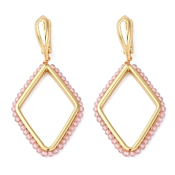 Pink Серьги-кольца из латуни с кубическим цирконием и ромбами, без кадмия и без свинца, реальный 18 k позолоченный, розовые, 55x26.5 мм