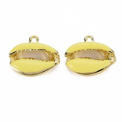 Yellow Rack Plating Alloy Pendants, with Enamel, Cadmium Free & Lead Free, Cowrie Shell, Light Gold, White, 16.5x19x5.5mm, Hole: 1.6mm