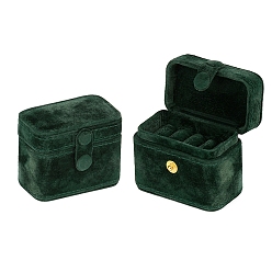 Dark Green 4-Slot Rectangle Velvet Jewelry Ring Storage Box with Snap Button, Travel Portable Jewelry Case, for Rings, Stud Earrings, Dark Green, 6.5x3.8x5cm