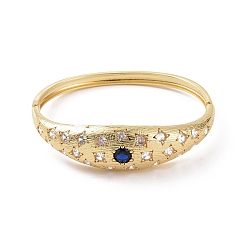 Marine Blue Cubic Zirconia Star Hinged Bangle, Golden Brass Jewelry for Women, Marine Blue, Inner Diameter: 2-3/8 inch(5.9cm)