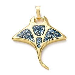 Морской Синий Латунь эмаль подвески, очарование манты, долговечный, стойки покрытие, без кадмия и без свинца, реальный 18 k позолоченный, Marine Blue, 29x28x3 мм, отверстие : 6x3.5 мм