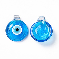 Deep Sky Blue Handmade Lampwork Perfume Bottle Pendants, Essential Oil Bottle, Evil Eye, Deep Sky Blue, 33~34.5x27.5~28x10~11.5mm, Hole: 1.8~2.5mm & 1mm