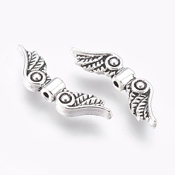 Antique Silver Wing Alloy Beads, Lead Free & Cadmium Free, Antique Silver, 7x23x3mm, Hole: 1mm