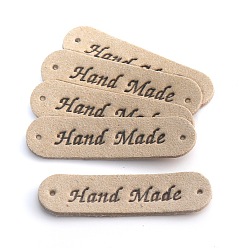 BurlyWood Imitation Leather Label Tags, with Holes & Word Hand Made, for DIY Jeans, Bags, Shoes, Hat Accessories, Rounded Rectangle, BurlyWood, 12x45mm