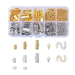 Platinum & Golden DIY Jewelry Sets, with Iron Ribbon Ends, Zinc Alloy Lobster Claw Clasps, Iron Open Jump Rings and Iron Chain Extender, Mixed Color, 13x6.7x2.15cm