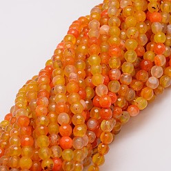 Orange Natural Agate Bead Strands, Dyed, Faceted, Round, Orange, 6mm, Hole: 1mm, about 56~58pcs/strand, 14 inch