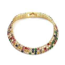 Colorful Cubic Zirconia Tennis Bracelets for Women Girl Gift, with Brass Clasps, Real 18K Gold Plated, Colorful, 7-1/8 inch(18cm)