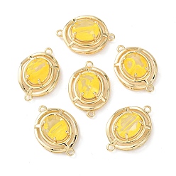 Желтый Подвески из латуни со стеклянным креплением, овальные связи, золотые, желтые, 23x16x7 мм, отверстие : 1.4 мм